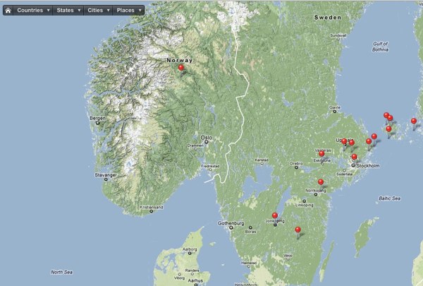 Map from iPhone showing geotagged images