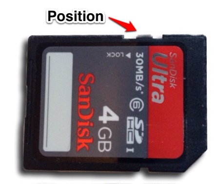 SD card photo with write protection switch set in the middle photo
