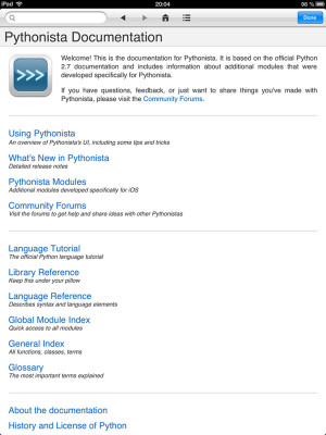 Pythonista iOS app documention screenshot