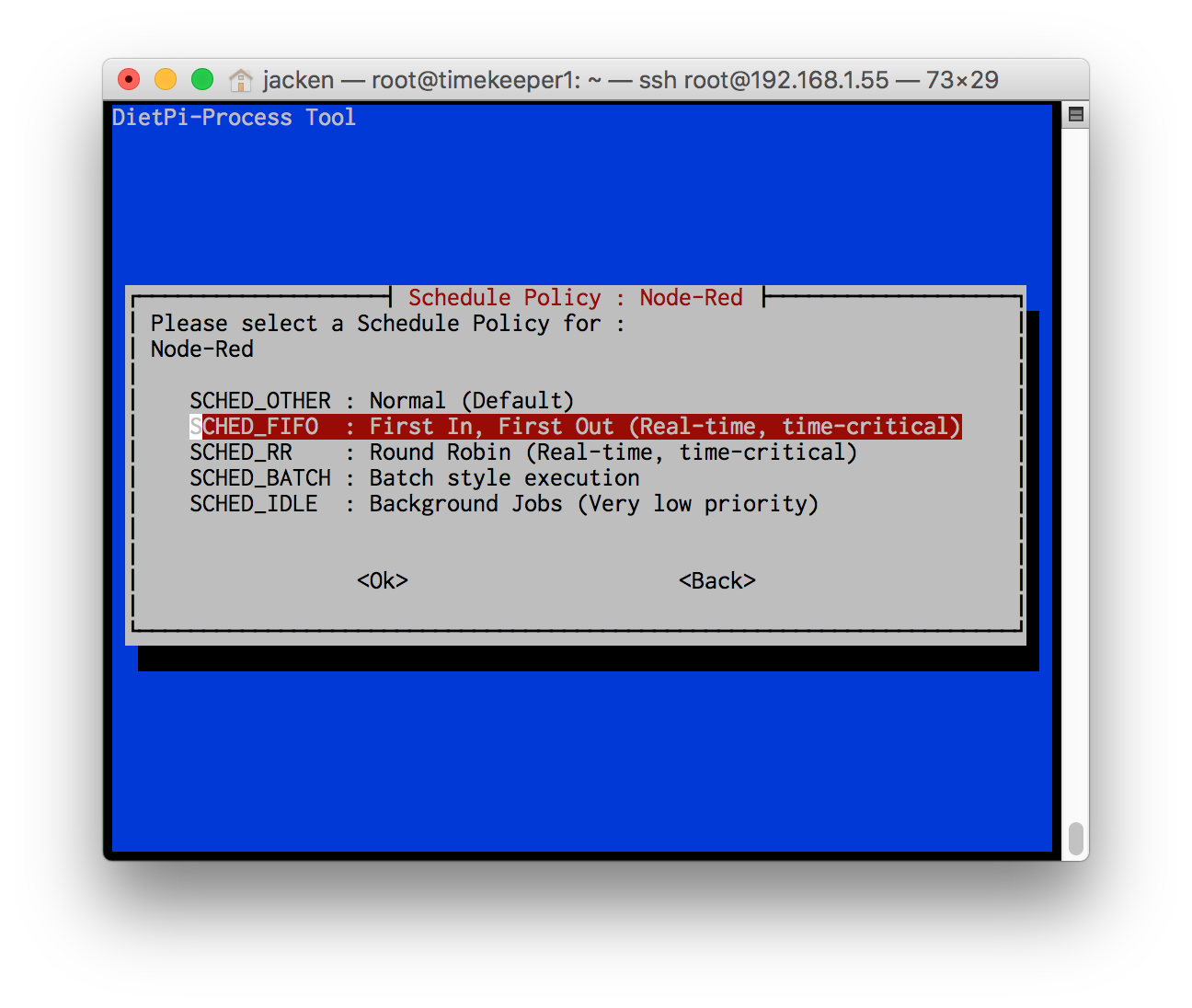 DietPi Schedule Policy Screenshot