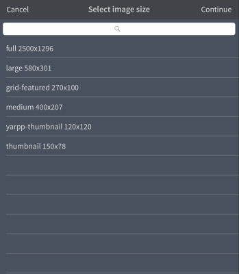 Select image size dialog