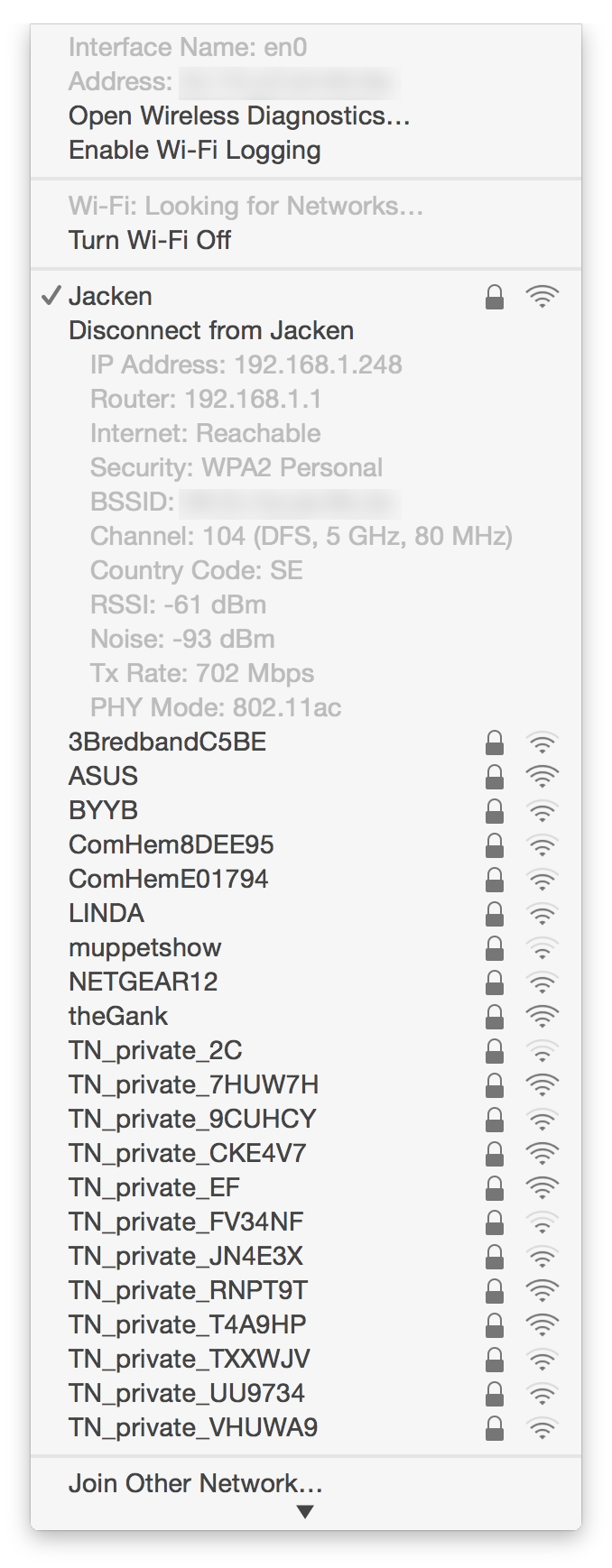 Mac OS X Alternative WiFi Menu screenshot