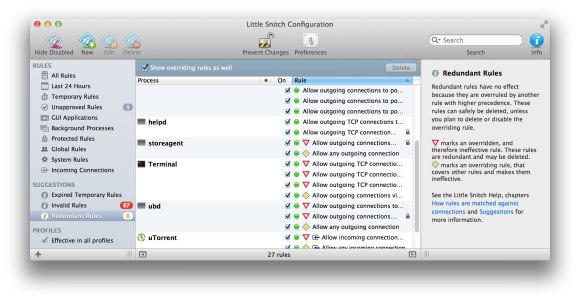 Little Snitch Redundant Rules window