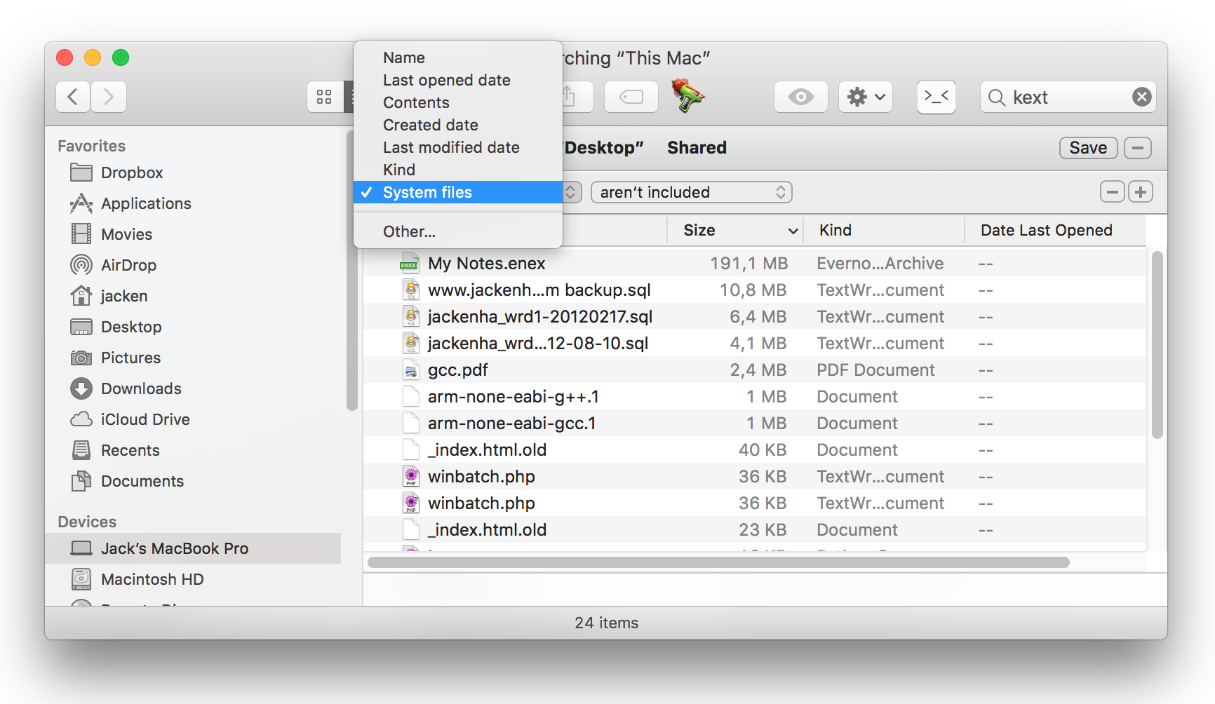 os x hunter search system files